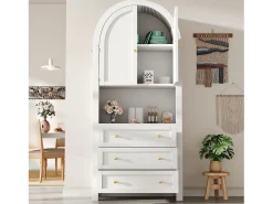Buffet de cozinha 70x35x180 cm - 2 portas e 3 gavetas - tampo arqueado - Branco