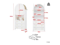 Buffet de cozinha 70x35x180 cm - 2 portas e 3 gavetas - tampo arqueado - Branco