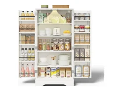 Buffet de cozinha 60x40x120 cm - com sensor de luz LED - com 2 portas - com prateleiras - Branco