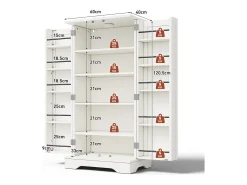 Buffet de cozinha 60x40x120 cm - com sensor de luz LED - com 2 portas - com prateleiras - Branco