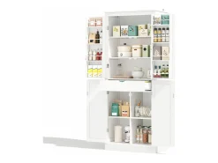 Buffet de cozinha 75x40x180cm - 2 portas de armazenamento con prateleiras - 1 gaveta e compartimento de armazenamento - Branco