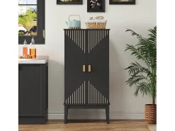 Buffet de cozinha 59x30x120cm - 2 portas de armazenamento con prateleiras - estilo retrô - Preto