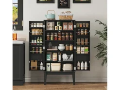 Buffet de cozinha 59x30x120cm - 2 portas de armazenamento con prateleiras - estilo retrô - Preto
