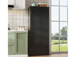 Buffet de cozinha 75x40x180cm - 2 portas de armazenamento con prateleiras - 1 gaveta e compartimento de armazenamento - Preto