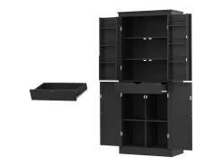 Buffet de cozinha 75x40x180cm - 2 portas de armazenamento con prateleiras - 1 gaveta e compartimento de armazenamento - Preto