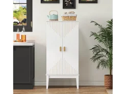 Buffet de cozinha 59x30x120cm - 2 portas de armazenamento con prateleiras - estilo retrô - Branco