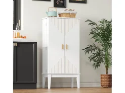 Buffet de cozinha 59x30x120cm - 2 portas de armazenamento con prateleiras - estilo retrô - Branco
