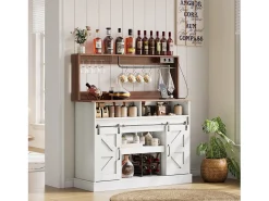Buffet de cozinha 120x40x130cm - com USB e tomada - com adega de vinho - 2 portas de correr - estilo rústico - Branco