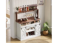 Buffet de cozinha 120x40x130cm - com USB e tomada - com adega de vinho - 2 portas de correr - estilo rústico - Branco