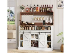 Buffet de cozinha 120x40x130cm - com USB e tomada - com adega de vinho - 2 portas de correr - estilo rústico - Branco