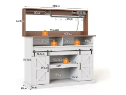 Buffet de cozinha 120x40x130cm - com USB e tomada - com adega de vinho - 2 portas de correr - estilo rústico - Branco