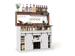 Buffet de cozinha 120x40x130cm - com USB e tomada - com adega de vinho - 2 portas de correr - estilo rústico - Branco