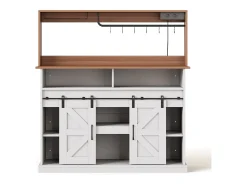 Buffet de cozinha 120x40x130cm - com USB e tomada - com adega de vinho - 2 portas de correr - estilo rústico - Branco