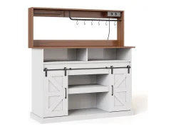 Buffet de cozinha 120x40x130cm - com USB e tomada - com adega de vinho - 2 portas de correr - estilo rústico - Branco