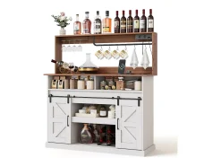 Buffet de cozinha 120x40x130cm - com USB e tomada - com adega de vinho - 2 portas de correr - estilo rústico - Branco