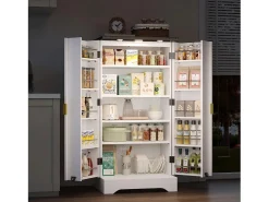 Buffet de cozinha 60.5x40x120cm - com sensor de luz LED - com 2 portas - com prateleiras ajustáveis - Branco