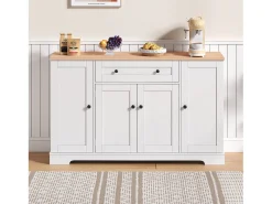 Buffet moderno 138×40×85 cm - com 2 portas e 1 gaveta - 2 portas com prateleiras - branco+natural