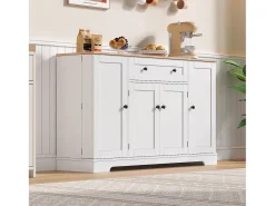 Buffet moderno 138×40×85 cm - com 2 portas e 1 gaveta - 2 portas com prateleiras - branco+natural