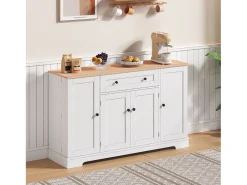 Buffet moderno 138×40×85 cm - com 2 portas e 1 gaveta - 2 portas com prateleiras - branco+natural