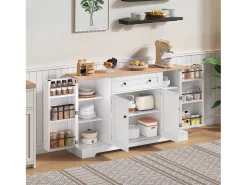 Buffet moderno 138×40×85 cm - com 2 portas e 1 gaveta - 2 portas com prateleiras - branco+natural