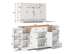 Buffet moderno 138×40×85 cm - com 2 portas e 1 gaveta - 2 portas com prateleiras - branco+natural