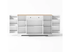 Buffet moderno 138×40×85 cm - com 2 portas e 1 gaveta - 2 portas com prateleiras - branco+natural