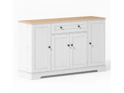 Buffet moderno 138×40×85 cm - com 2 portas e 1 gaveta - 2 portas com prateleiras - branco+natural
