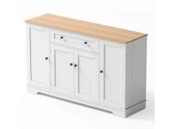 Buffet moderno 138×40×85 cm - com 2 portas e 1 gaveta - 2 portas com prateleiras - branco+natural