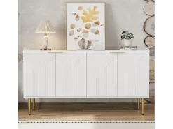 Buffet moderno 140x38x75 cm - 4 portas - Pés de metal - MDF - Branco