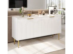 Buffet moderno 140x38x75 cm - 4 portas - Pés de metal - MDF - Branco