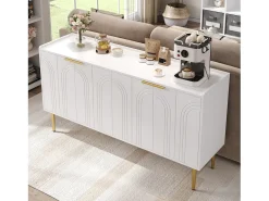 Buffet moderno 140x38x75 cm - 4 portas - Pés de metal - MDF - Branco
