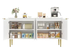 Buffet moderno 140x38x75 cm - 4 portas - Pés de metal - MDF - Branco