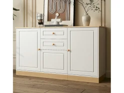 Buffet moderno 135,5x39x76 cm - 3 portas e 2 gavetas - Amplo tampo - Prateleiras ajustáveis - Painéis de partículas - Branco+natural