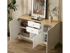 Buffet moderno 135,5x39x76 cm - 3 portas e 2 gavetas - Amplo tampo - Prateleiras ajustáveis - Painéis de partículas - Branco+natural