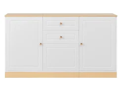 Buffet moderno 135,5x39x76 cm - 3 portas e 2 gavetas - Amplo tampo - Prateleiras ajustáveis - Painéis de partículas - Branco+natural