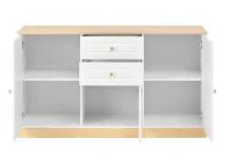 Buffet moderno 135,5x39x76 cm - 3 portas e 2 gavetas - Amplo tampo - Prateleiras ajustáveis - Painéis de partículas - Branco+natural