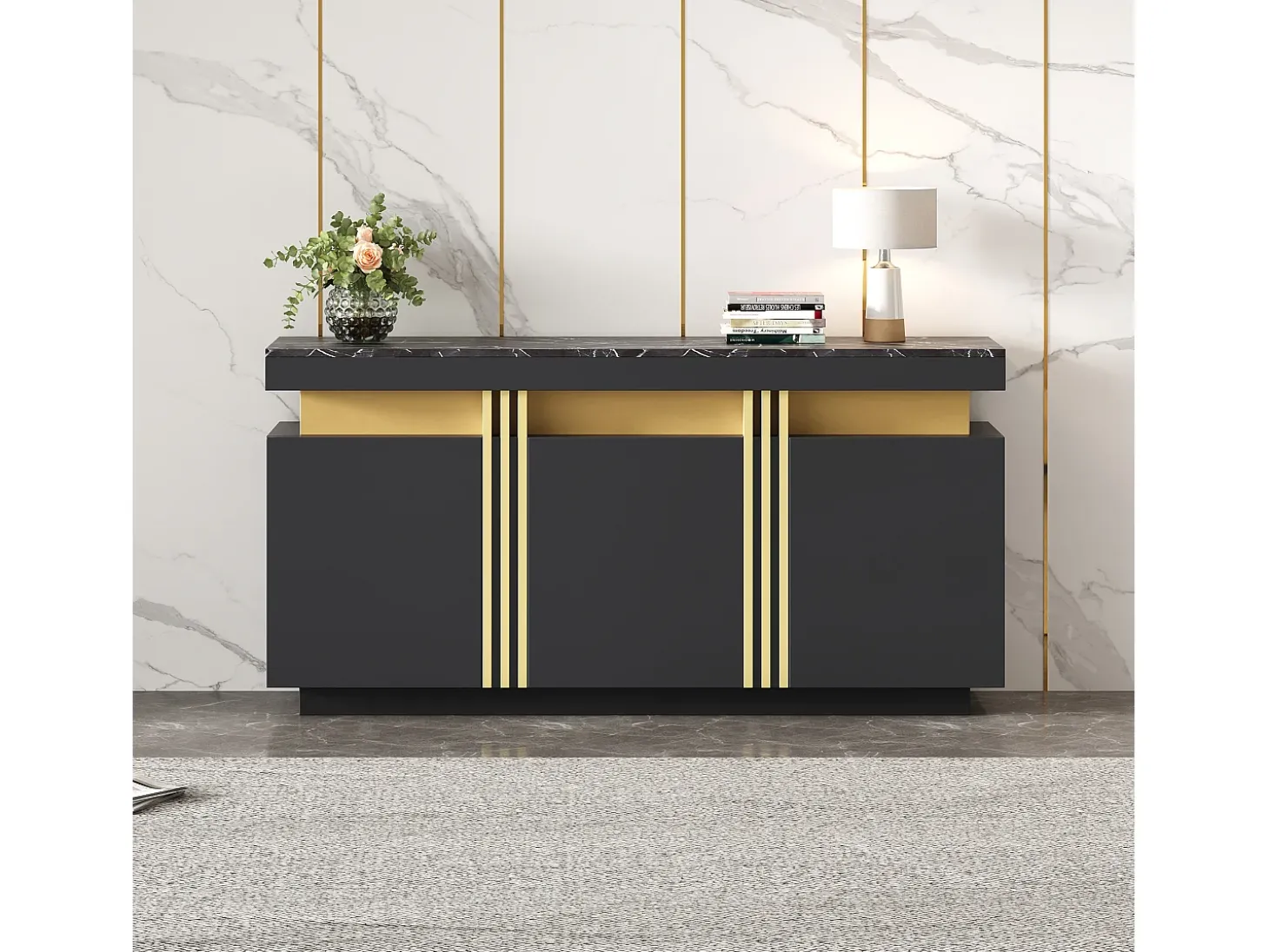 Buffet moderno 140x38x70 cm - 3 portas - Prateleiras ajustáveis - preto