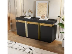 Buffet moderno 140x38x70 cm - 3 portas - Prateleiras ajustáveis - preto