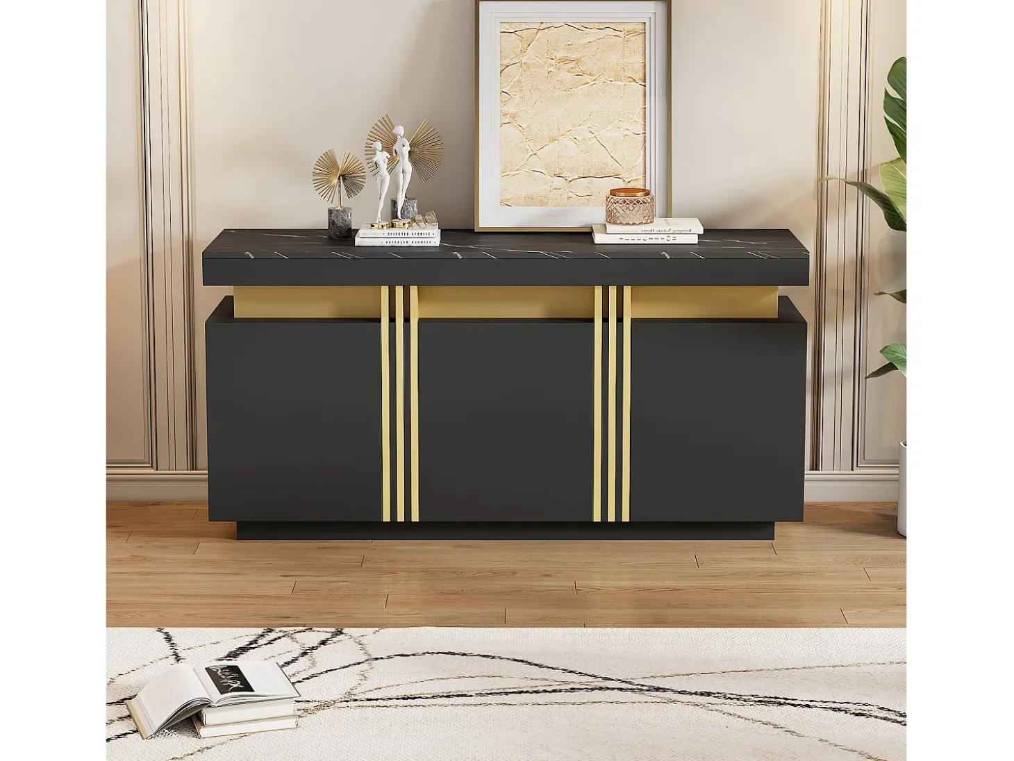 Buffet moderno 140x38x70 cm - 3 portas - Prateleiras ajustáveis - preto