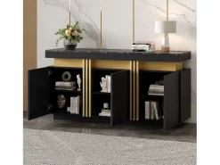 Buffet moderno 140x38x70 cm - 3 portas - Prateleiras ajustáveis - preto