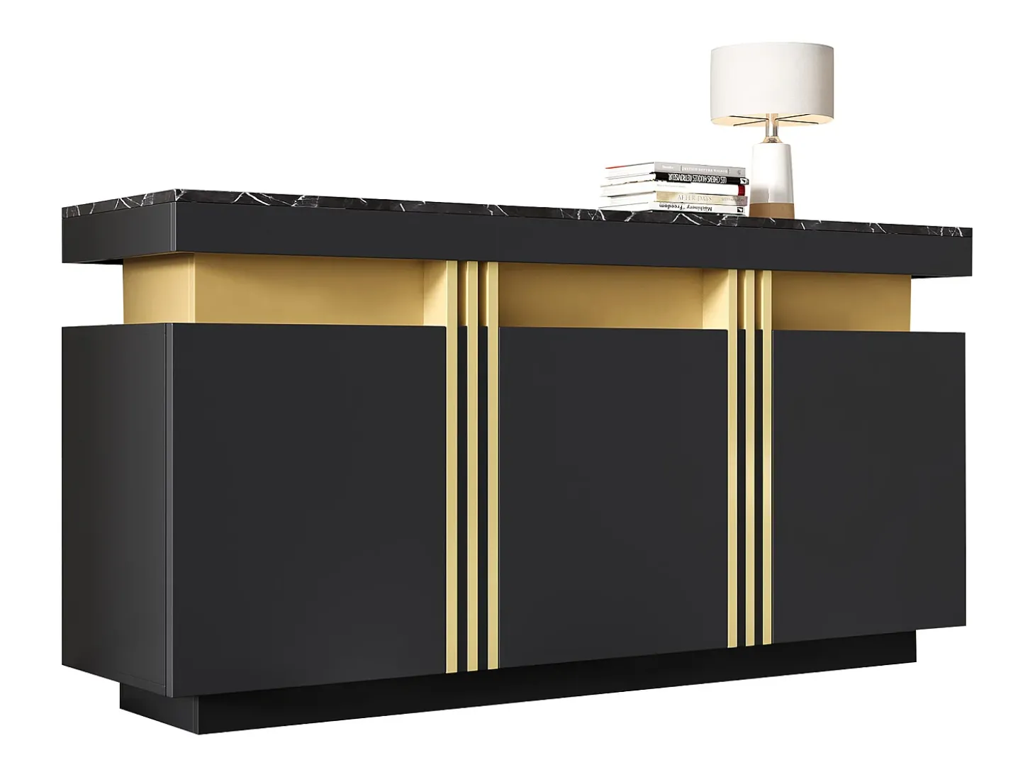 Buffet moderno 140x38x70 cm - 3 portas - Prateleiras ajustáveis - preto