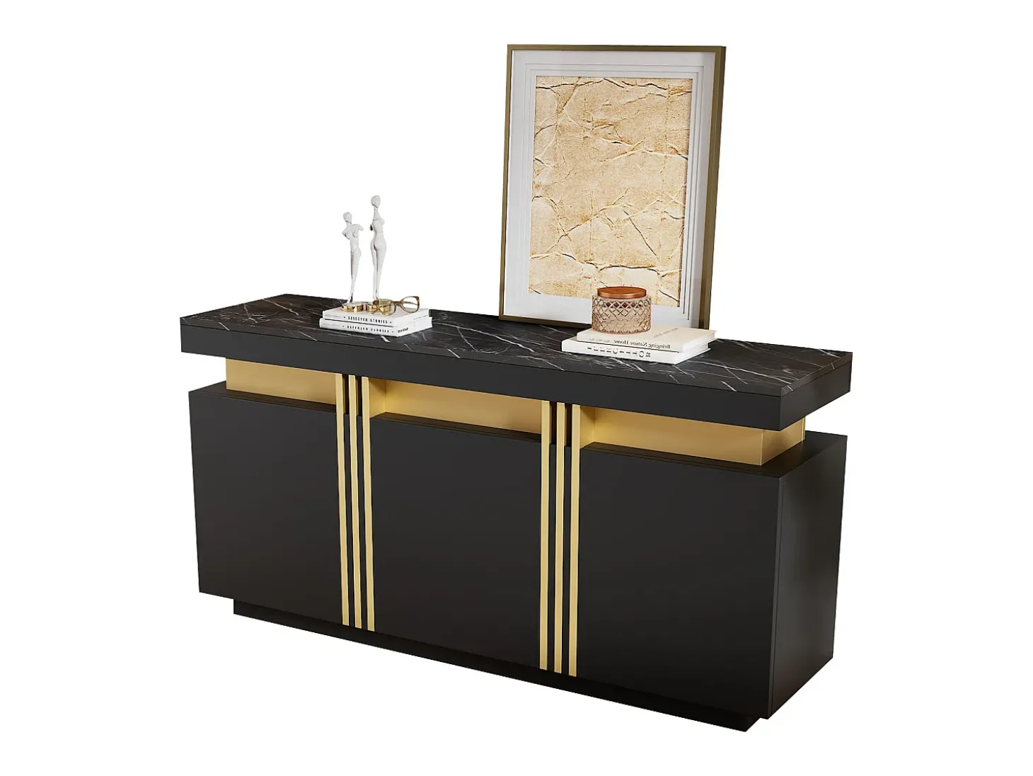 Buffet moderno 140x38x70 cm - 3 portas - Prateleiras ajustáveis - preto