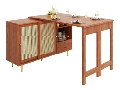 Buffet, Móveis de Bar Rotativo Extensível - MDF - Com Armazenamento Diversos - Castanho