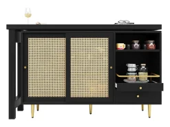 Buffet, móvel de bar giratório extensível - em MDF - com diversos armazenamentos - Preto