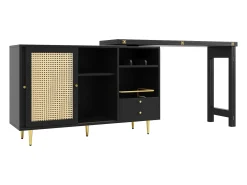Buffet, móvel de bar giratório extensível - em MDF - com diversos armazenamentos - Preto