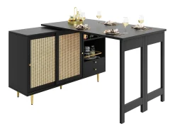 Buffet, móvel de bar giratório extensível - em MDF - com diversos armazenamentos - Preto
