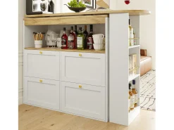 Buffet, Móvel de bar giratório e retrátil - 4 gavetas e 4 compartimentos - Branco