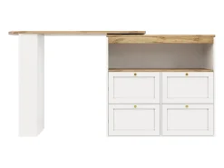 Buffet, Móvel de bar giratório e retrátil - 4 gavetas e 4 compartimentos - Branco