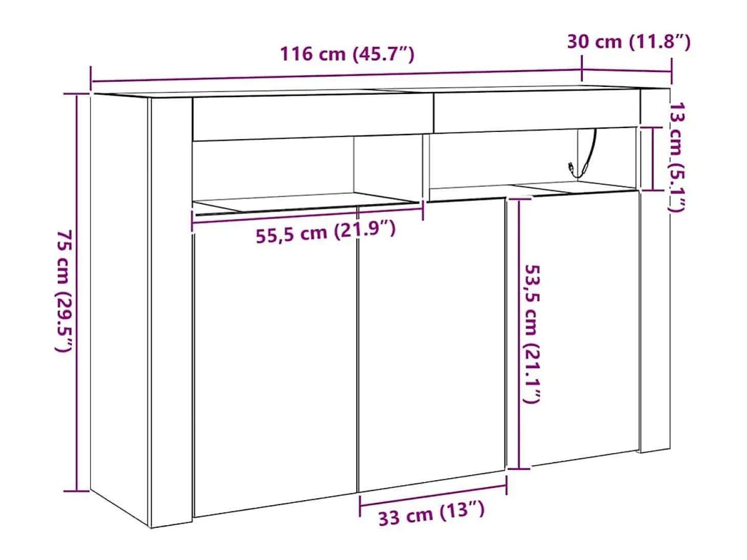 Buffet Preto 116 x 30 x 75 cm Madeira processada