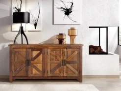 Buffet rústico de 4 portas fabricado à la main em madeira reciclada